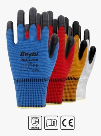 PN3 Zebra Polyester Örme Nitril Eldiven