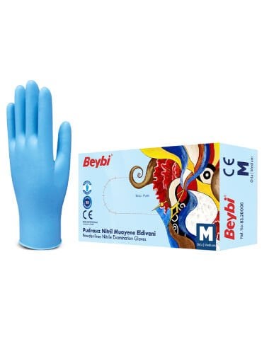 Pudrasız Mavi Nitril Muayene Eldiveni - 100'lük Kutu