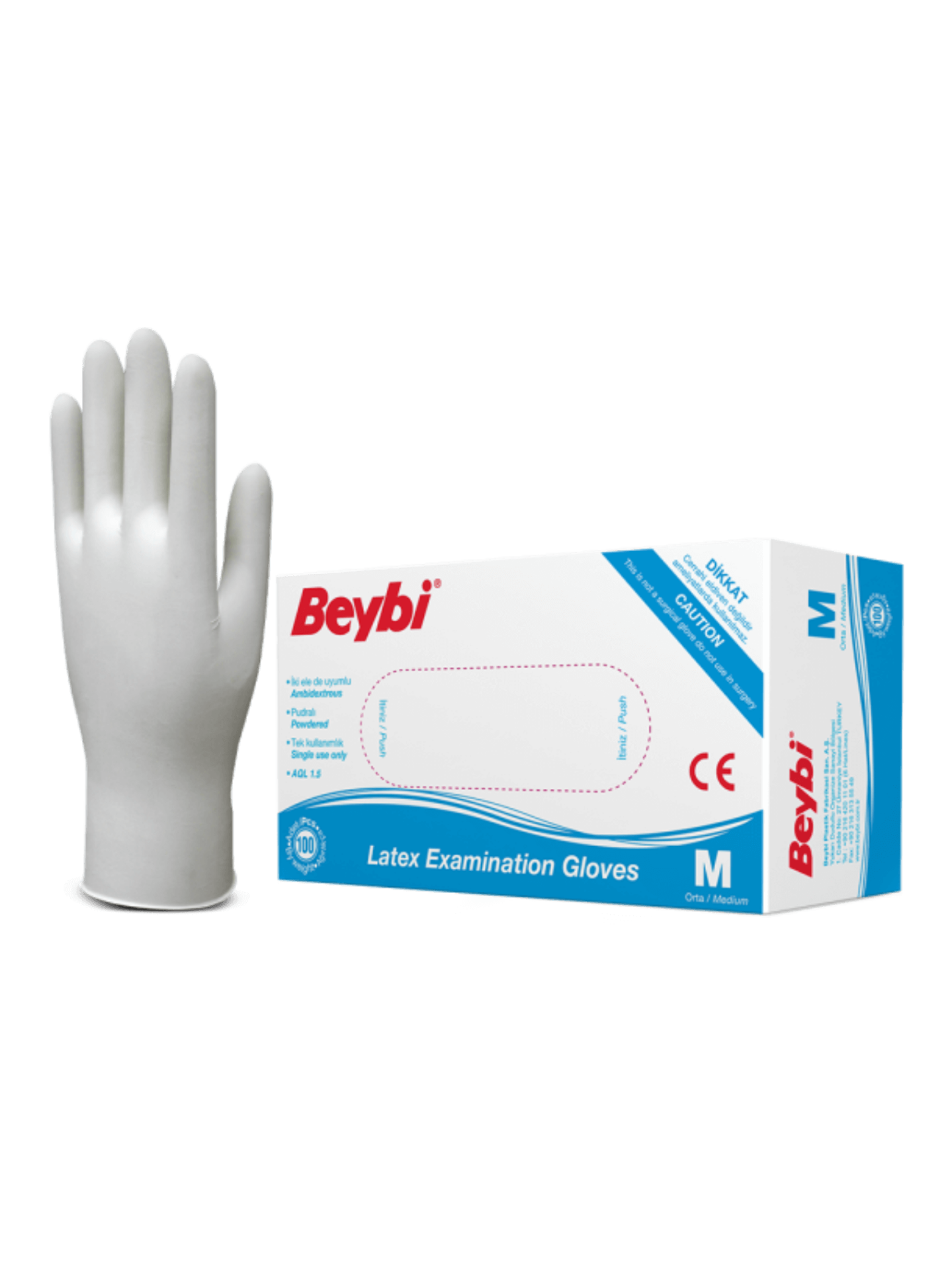 Pudralı Lateks Muayene Eldiveni - 100'lük Kutu