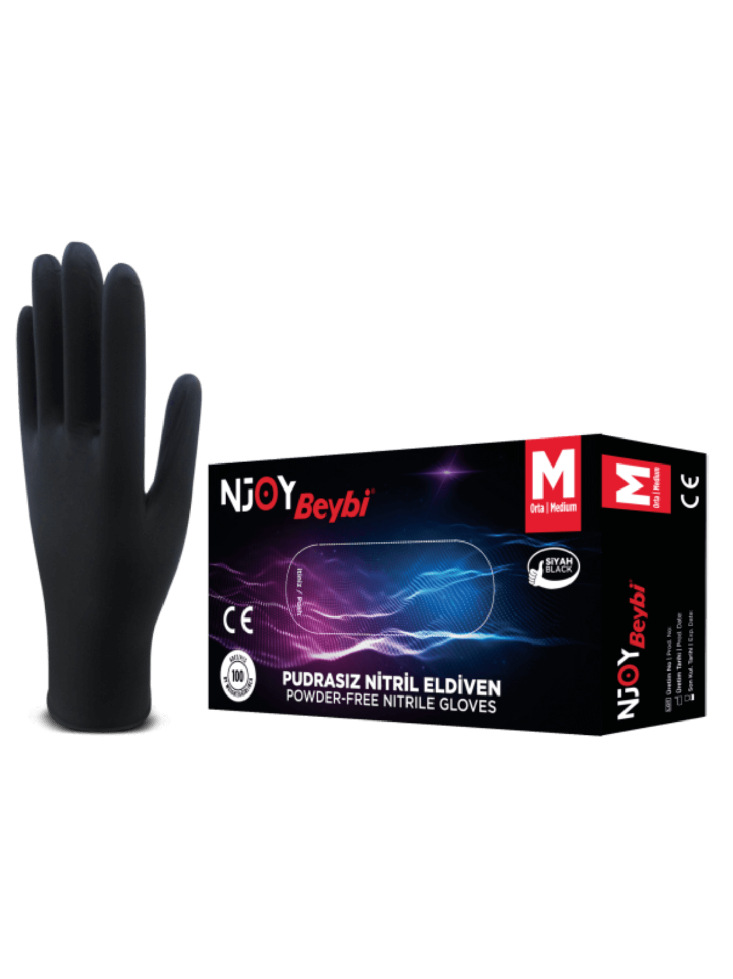 Njoy Pudrasız Siyah Nitril Eldiven - 100'lük Kutu
